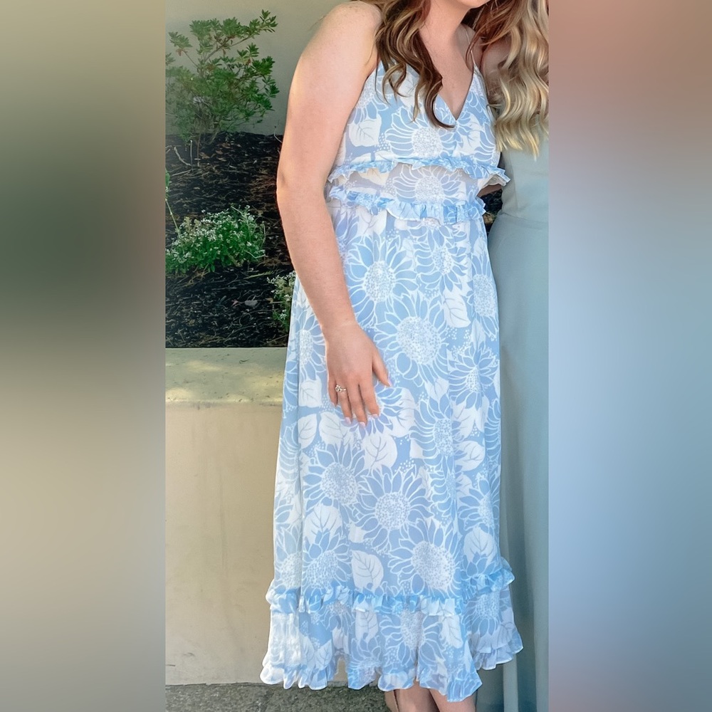 Madewell Floral Maxi Dress in Blue and White